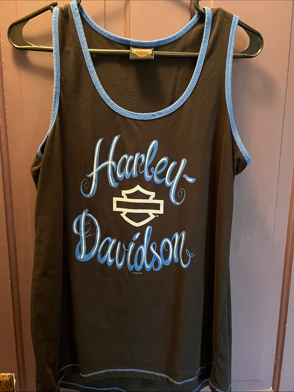 Harley-Davidson Black Tank Top with Blue Trim & Logo